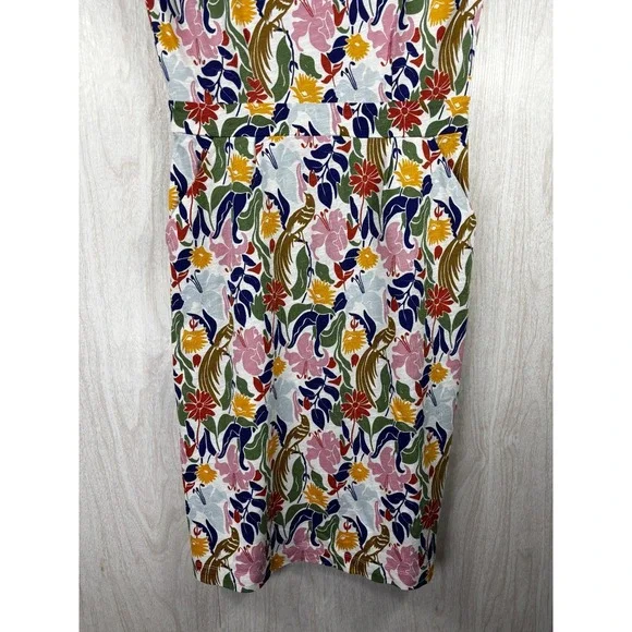 Boden Florrie Jersey Dress 14L Ivory Bird Floral NWT Pockets Resort Chic - Picture 6 of 9